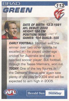 2005 Select Herald Sun AFL #113 Brad Green Back